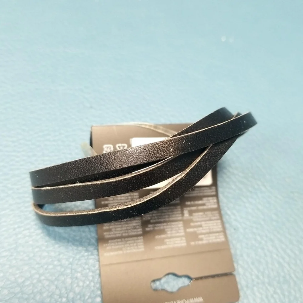 Forever 21 Men Faux Leather Black Belt Wrap Bracelet with Silver Buckle